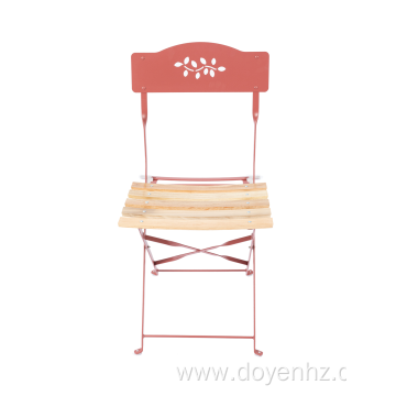 Metal Folding Wood Slat Chair with Leaf Pattern